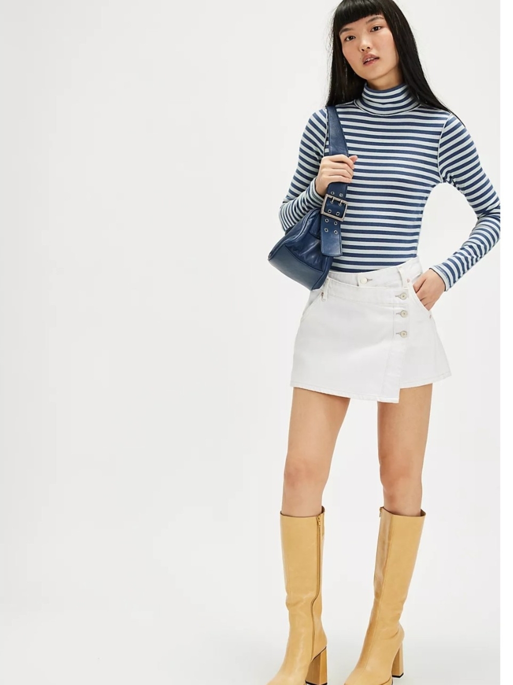We The Free Wynne Denim Classic Mini Skirt in White Boho Preppy